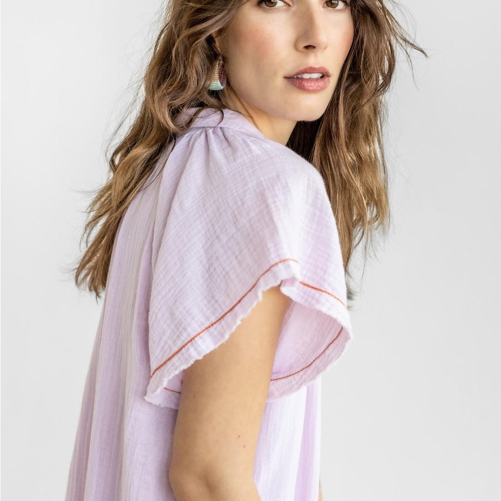 Lilla P Lavender Short Sleeve Gauze Dress with Orange Trim